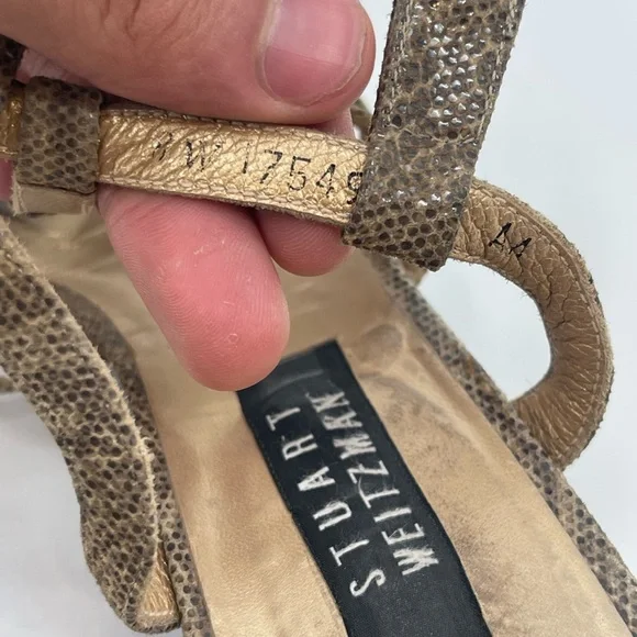 STUART WEITZMAN ZIP UP GLADIATOR HEELED SANDLES FAUX BEIGE SNAKE LEATHER size 9 - Picture 9 of 9
